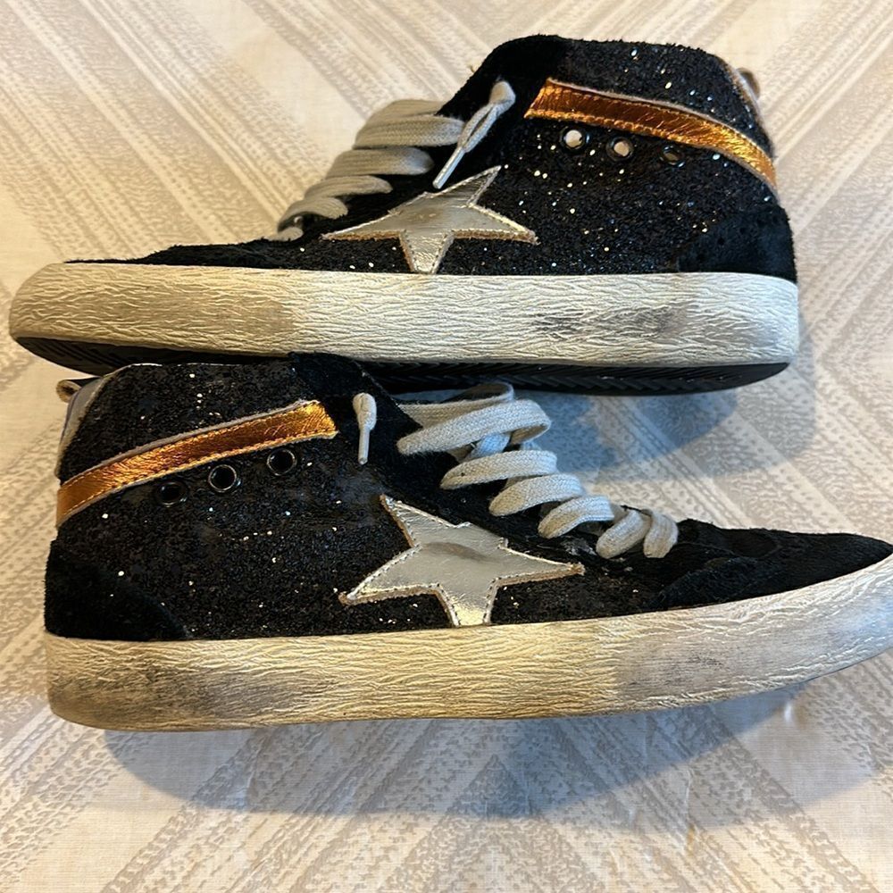 Golden Goose Mid Star Black Glitter and Silver Star Sneakers - Size 37 - Picture 4 of 12